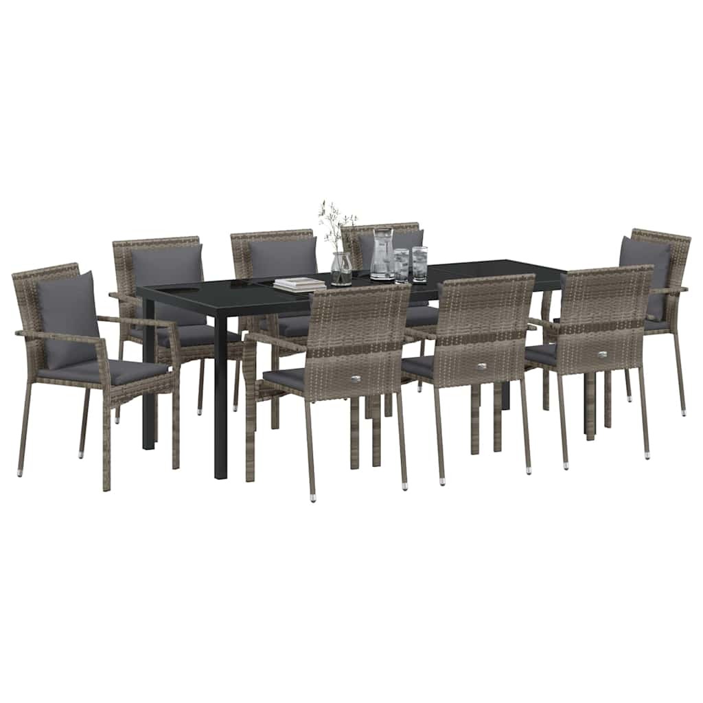 Garten Essgruppe mit Kissen 9 pcs Grau Poly-Rattan