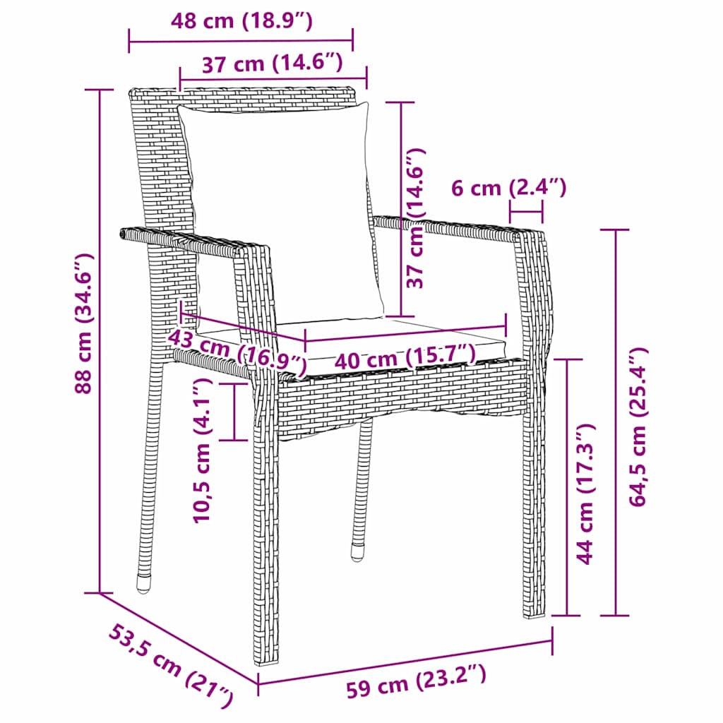 Garten Essgruppe mit Kissen 9 pcs Grau Poly-Rattan
