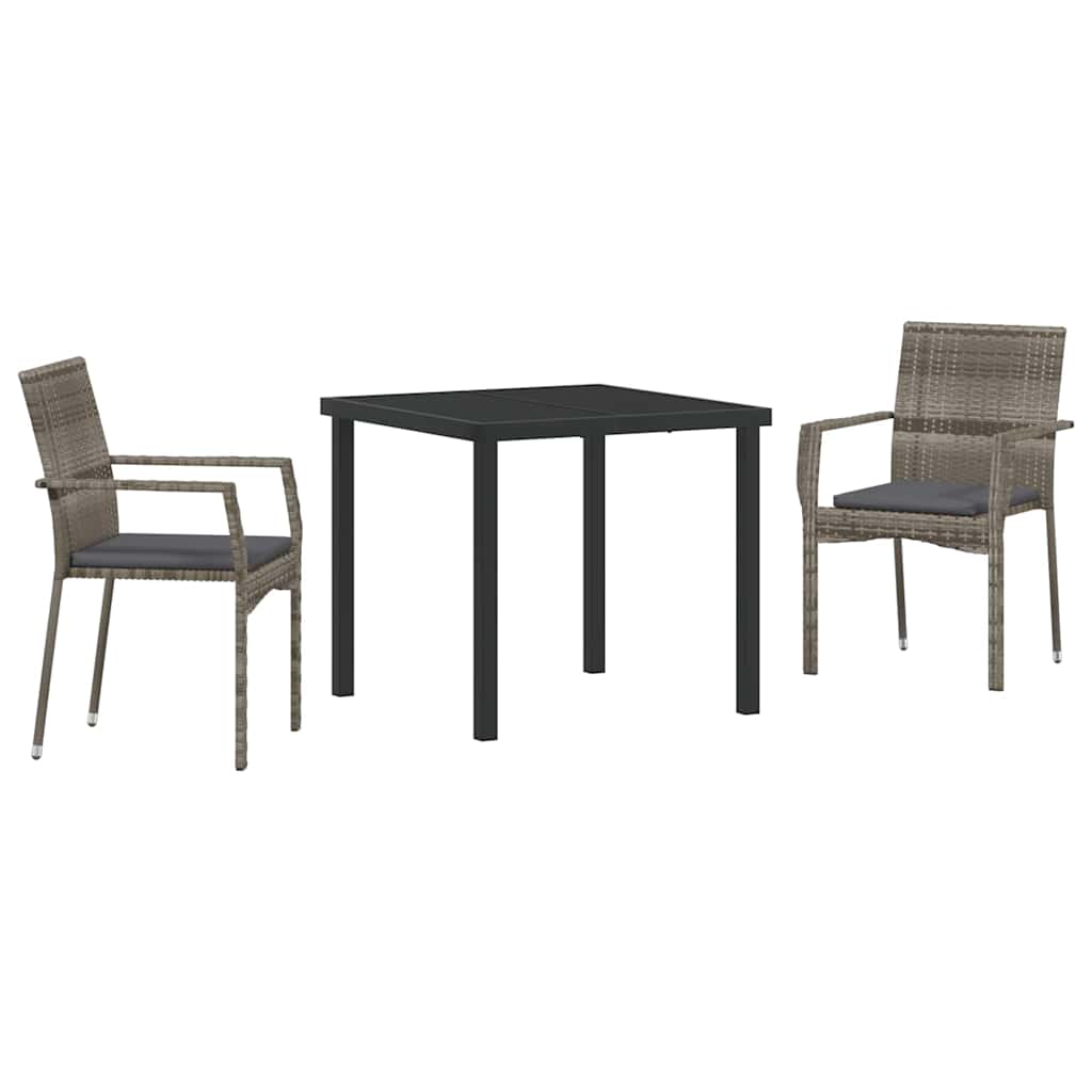 Garten Essgruppe mit Kissen 3 pcs Grau Poly-Rattan