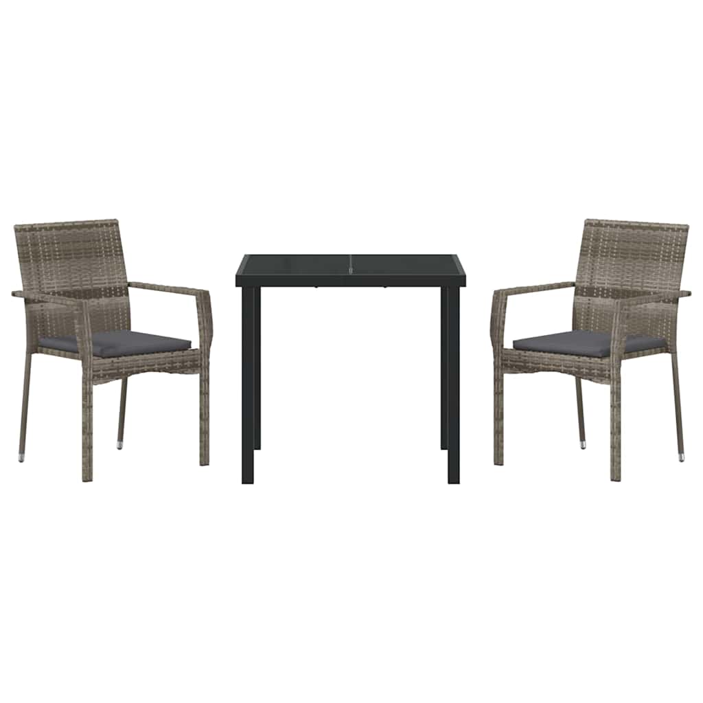 Garten Essgruppe mit Kissen 3 pcs Grau Poly-Rattan
