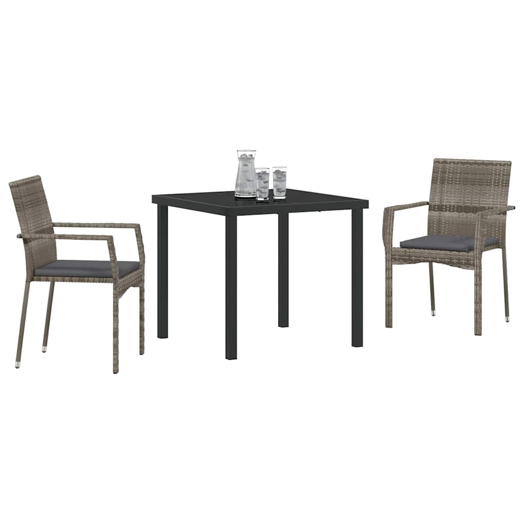 Garten Essgruppe mit Kissen 3 pcs Grau Poly-Rattan