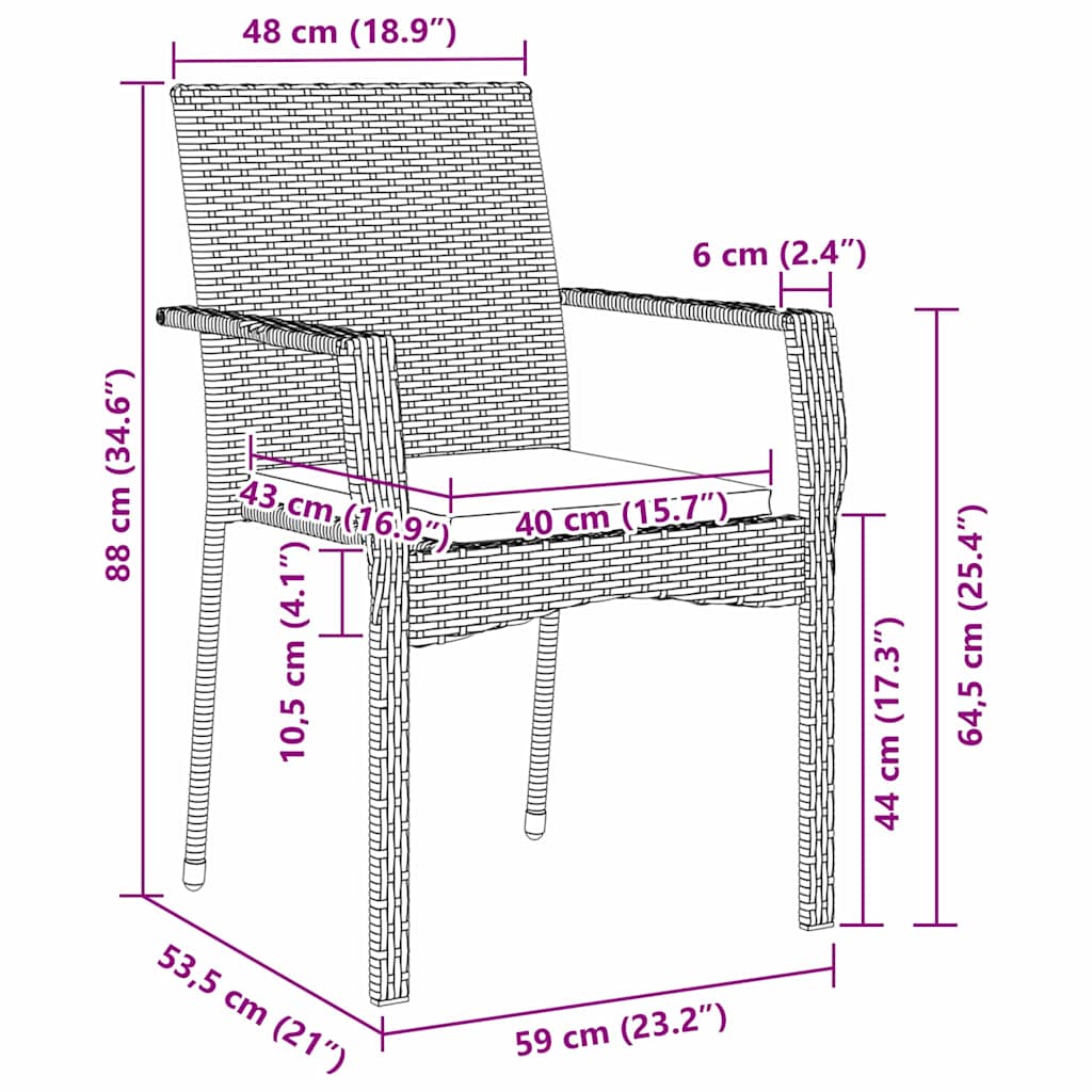 Garten Essgruppe mit Kissen 3 pcs Grau Poly-Rattan