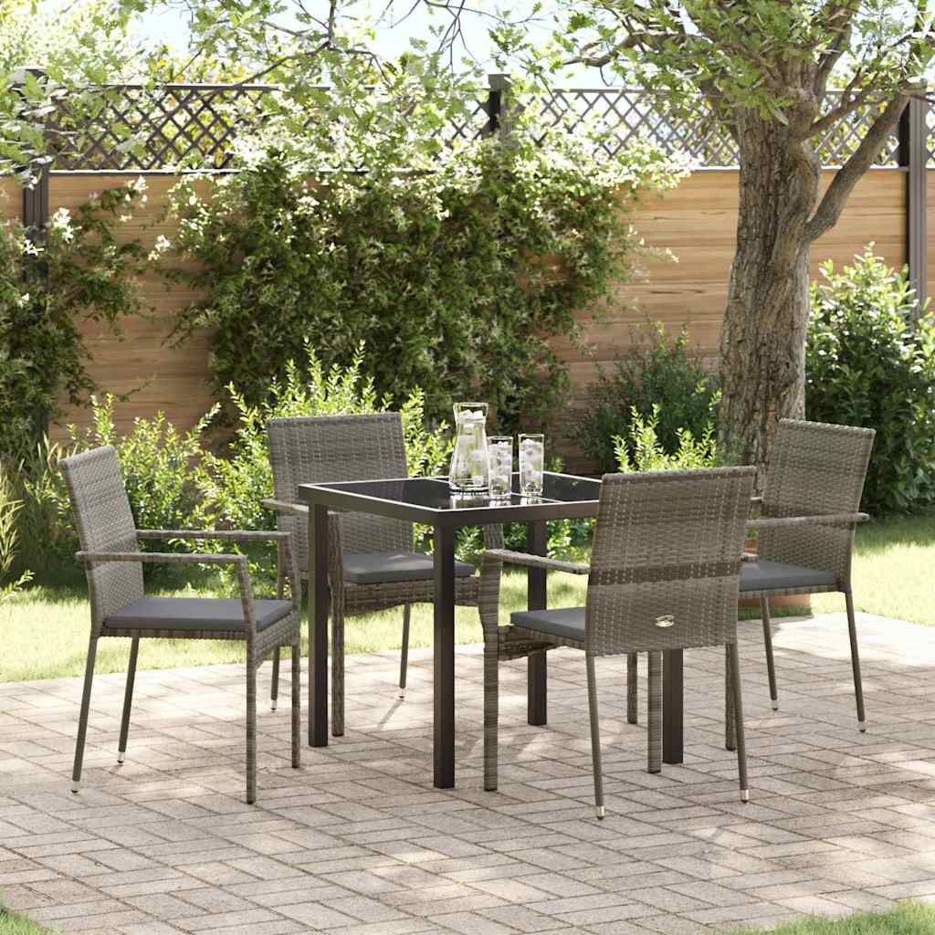 Garten Essgruppe mit Kissen 5 pcs Grau Poly-Rattan