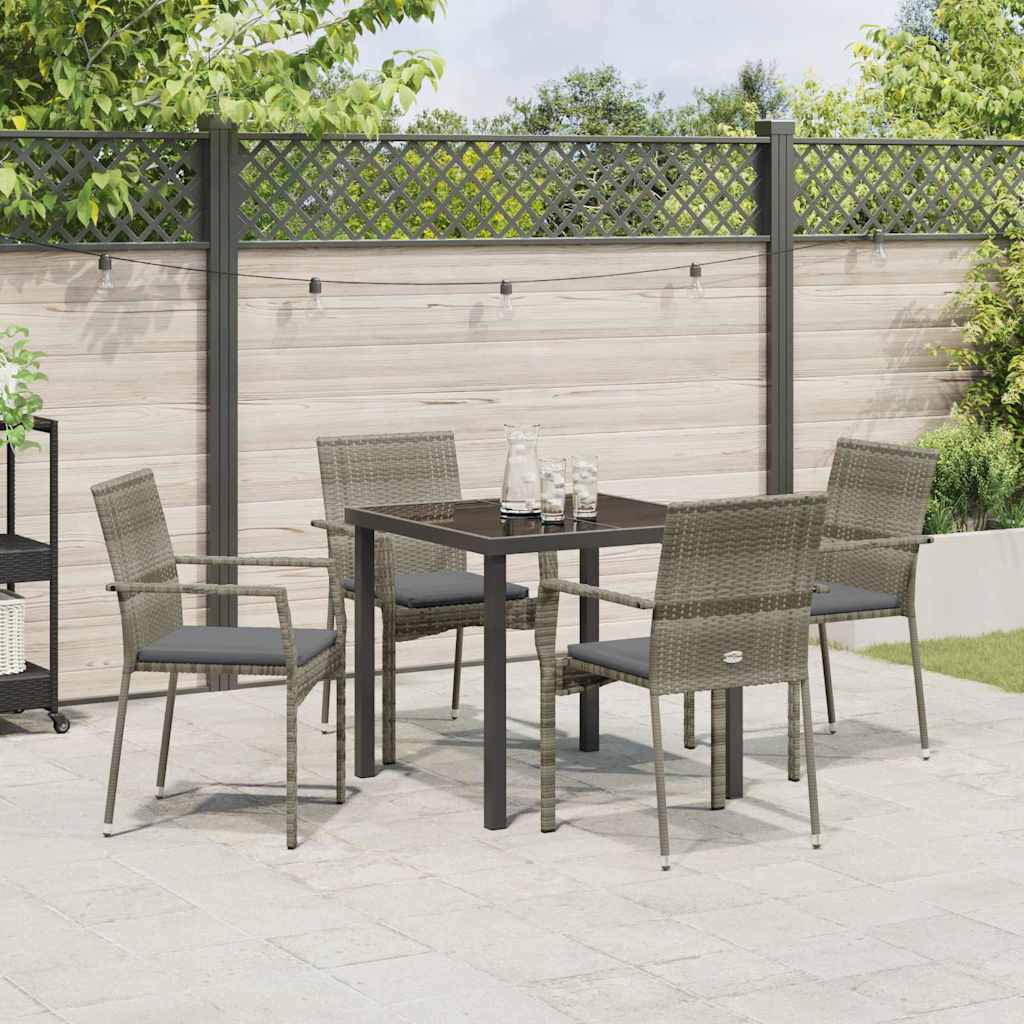 Garten Essgruppe mit Kissen 5 pcs Grau Poly-Rattan