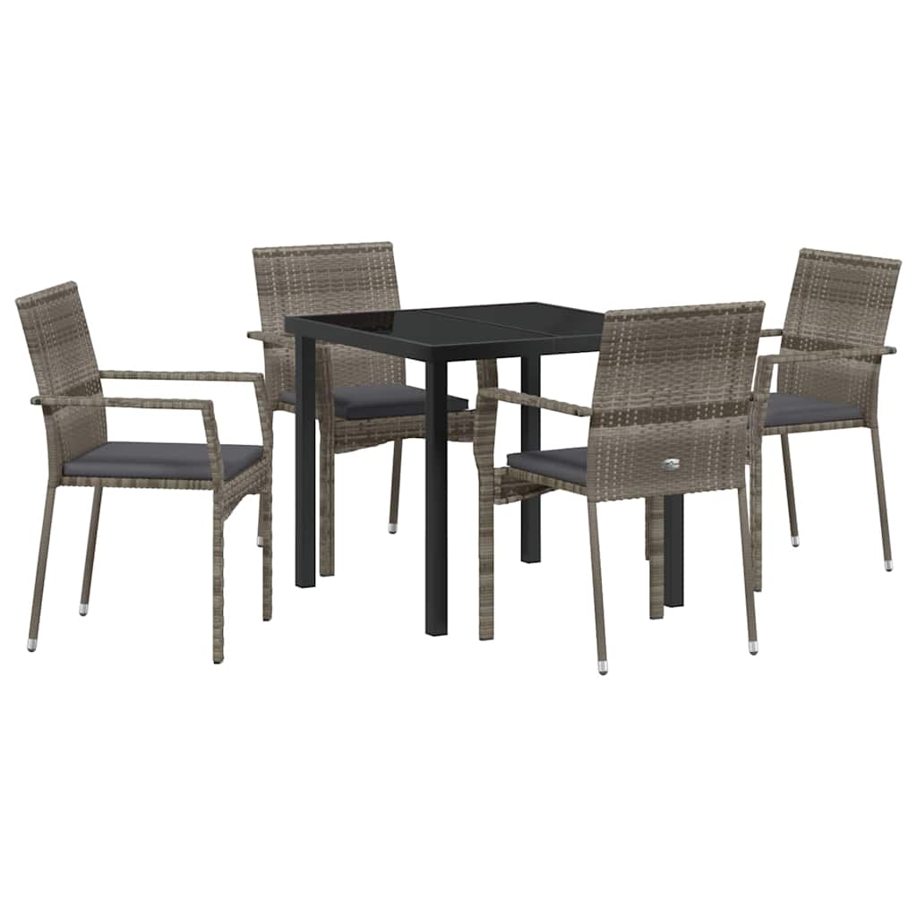 Garten Essgruppe mit Kissen 5 pcs Grau Poly-Rattan