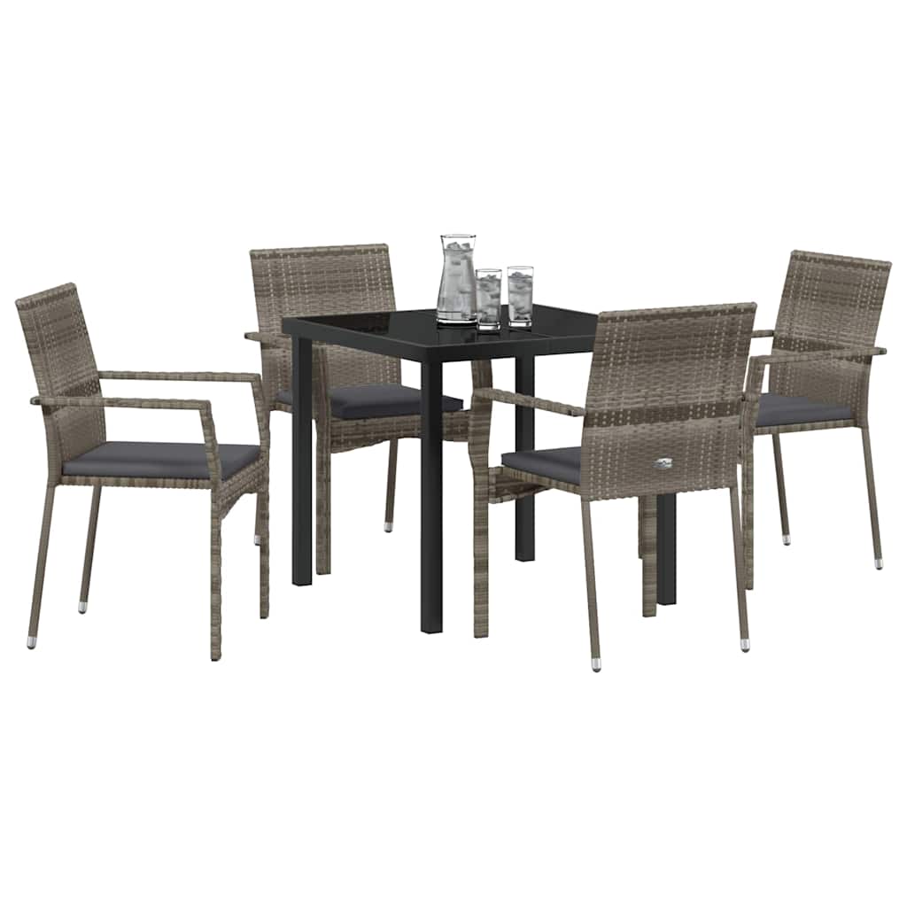 Garten Essgruppe mit Kissen 5 pcs Grau Poly-Rattan