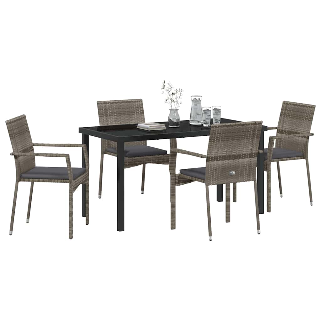 Garten Essgruppe mit Kissen 5 pcs Grau Poly-Rattan