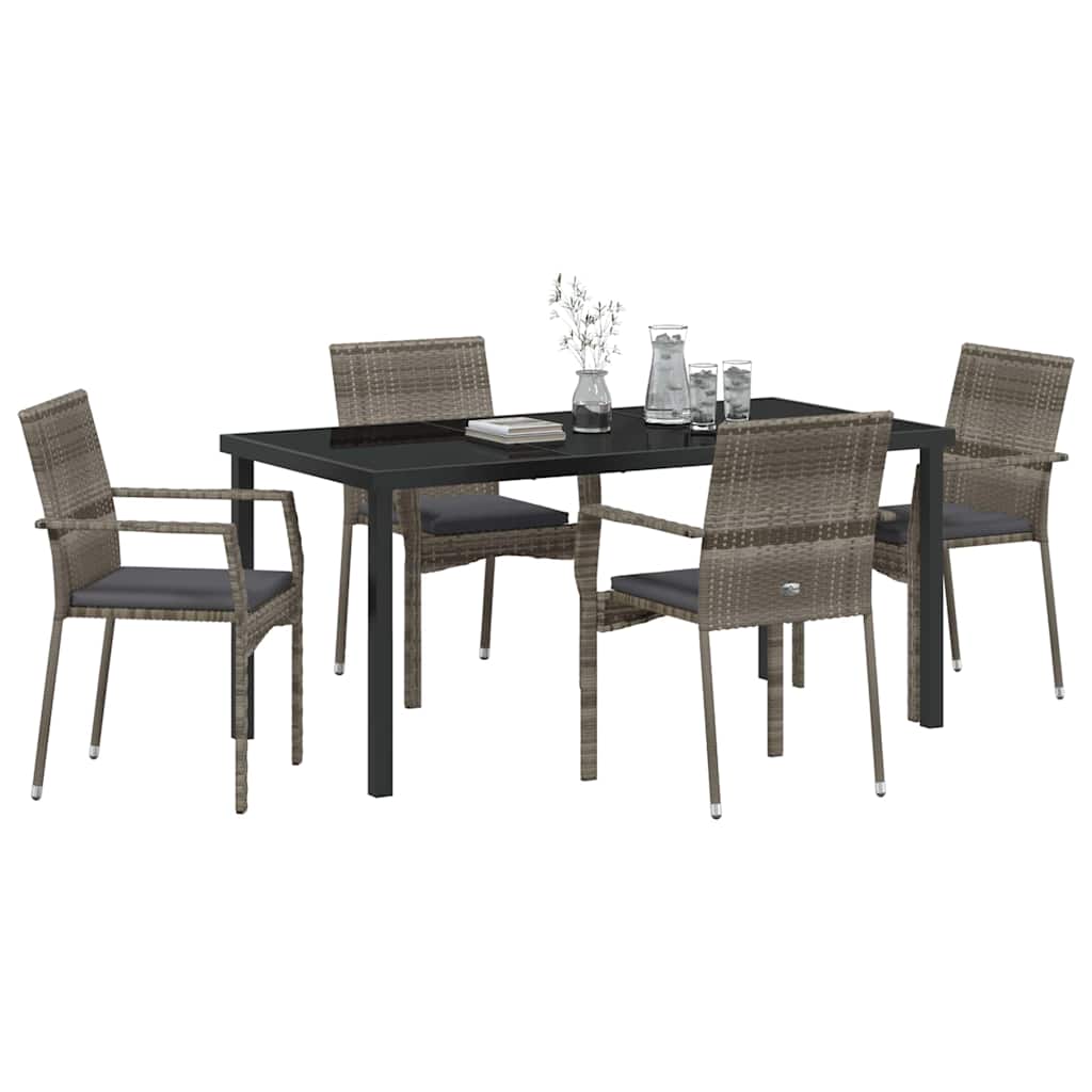 Garten Essgruppe mit Kissen 5 pcs Grau Poly-Rattan