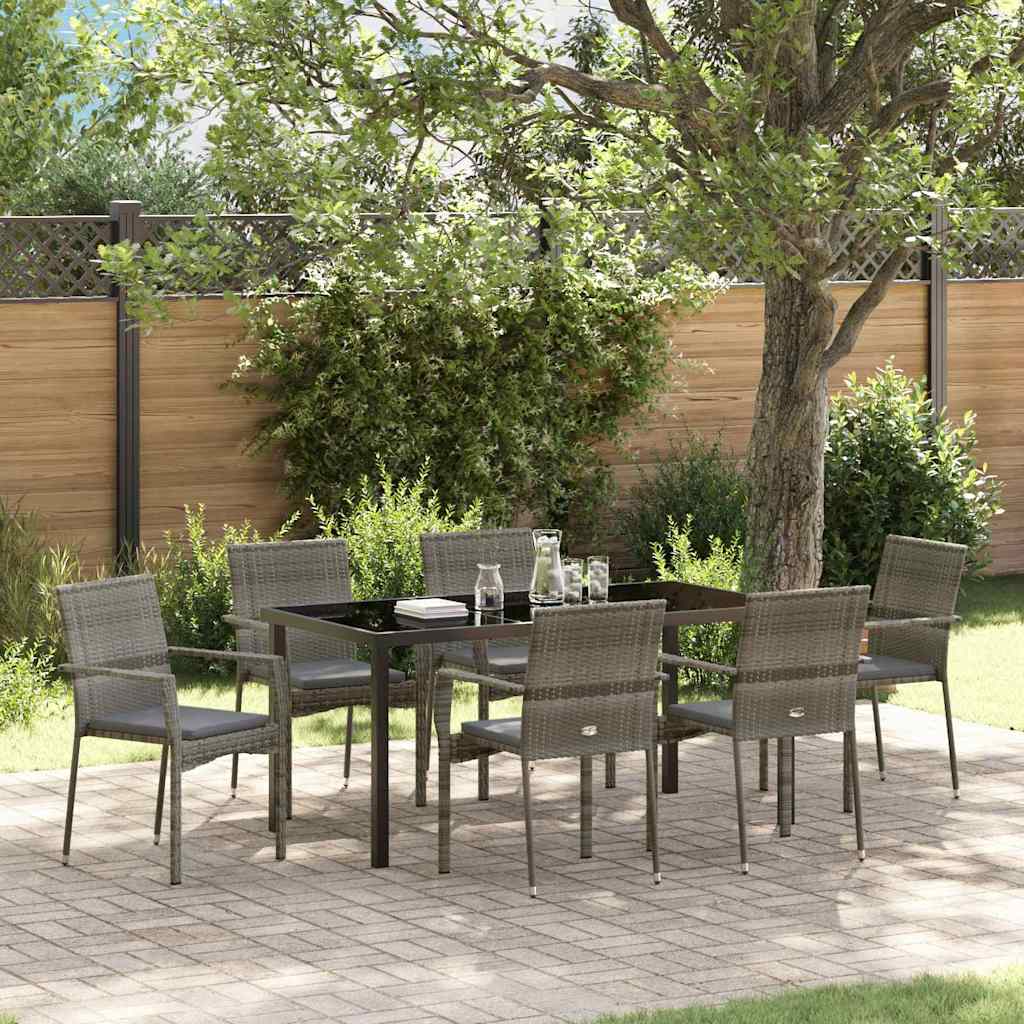 Garten Essgruppe mit Kissen 7 pcs Grau Poly-Rattan