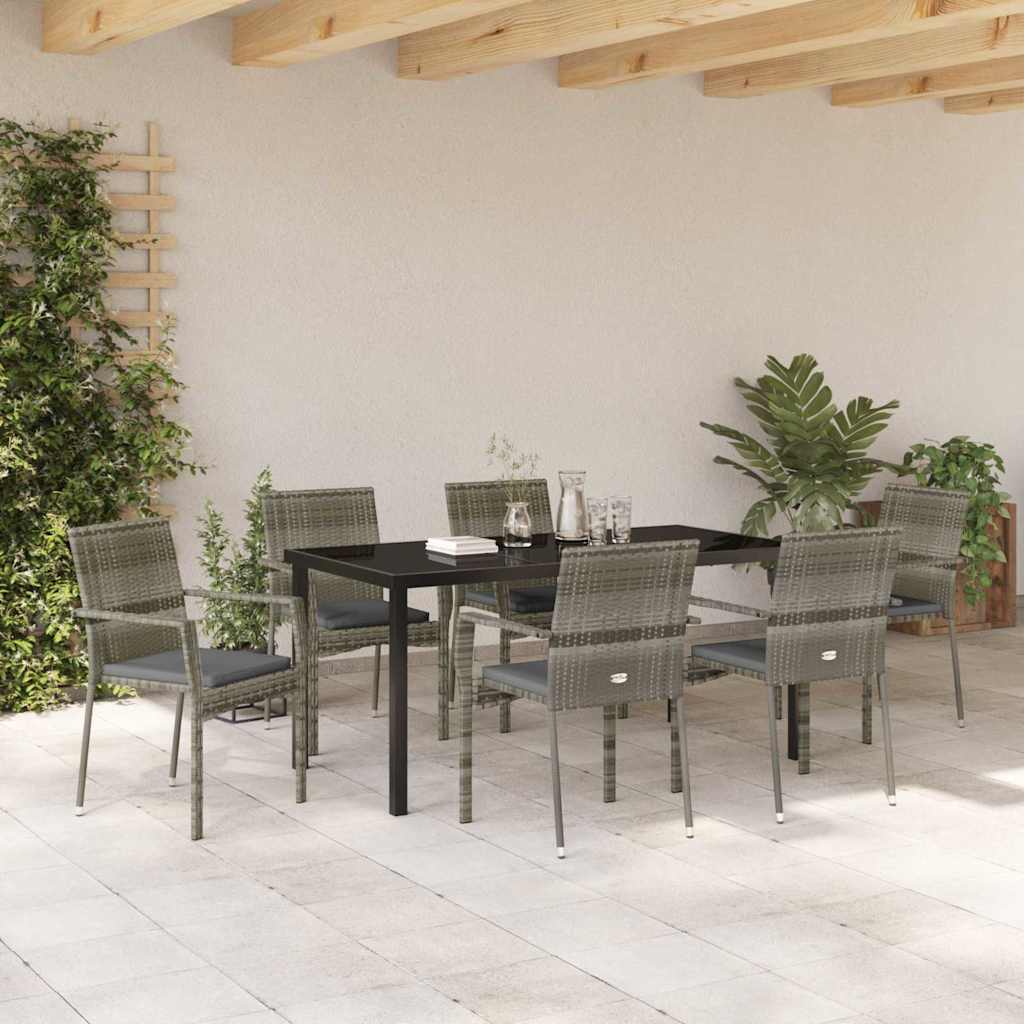 Garten Essgruppe mit Kissen 7 pcs Grau Poly-Rattan