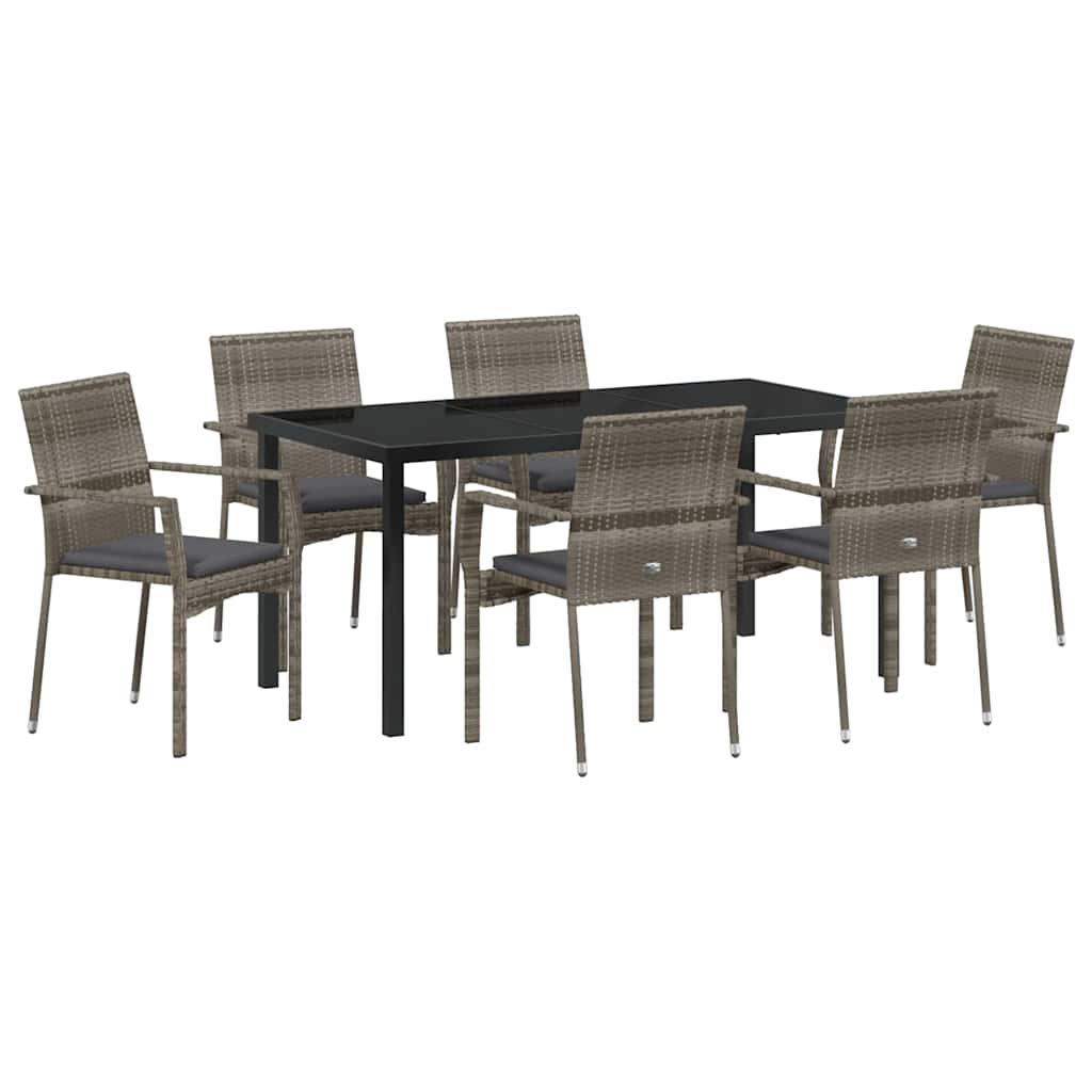 Garten Essgruppe mit Kissen 7 pcs Grau Poly-Rattan