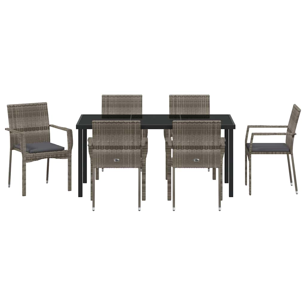 Garten Essgruppe mit Kissen 7 pcs Grau Poly-Rattan