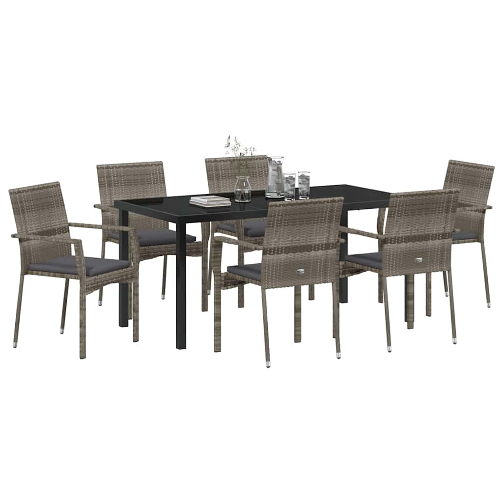 Garten Essgruppe mit Kissen 7 pcs Grau Poly-Rattan