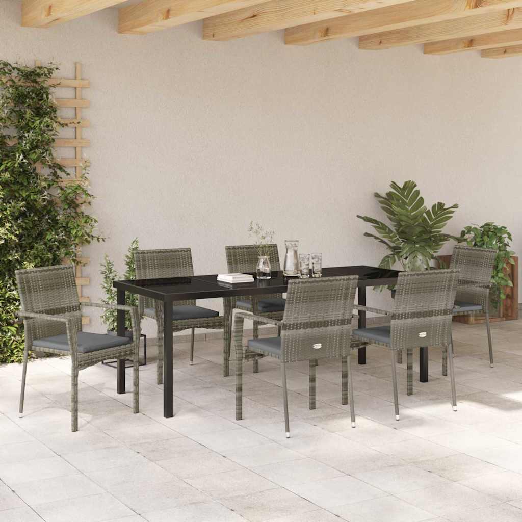 Garten Essgruppe mit Kissen 7 pcs Grau Poly-Rattan