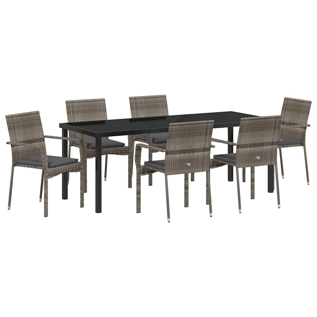 Garten Essgruppe mit Kissen 7 pcs Grau Poly-Rattan