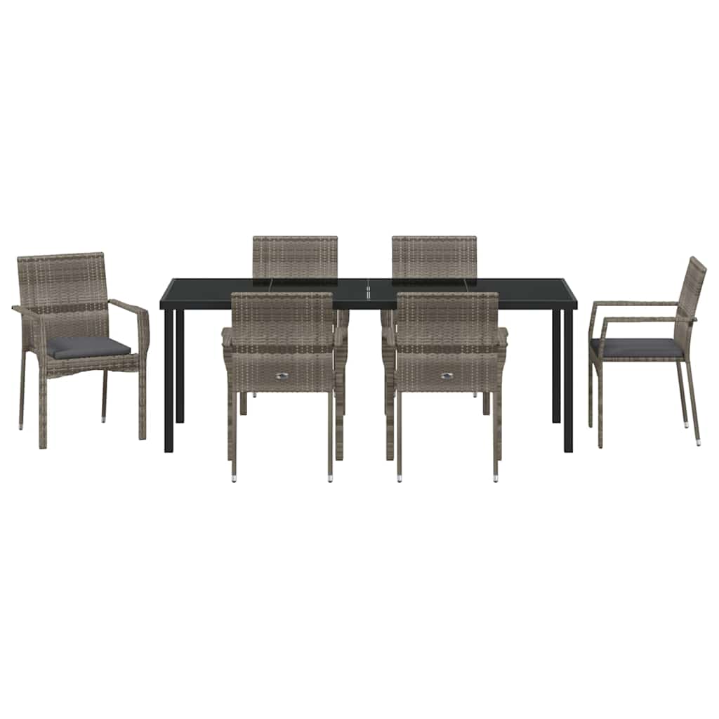 Garten Essgruppe mit Kissen 7 pcs Grau Poly-Rattan