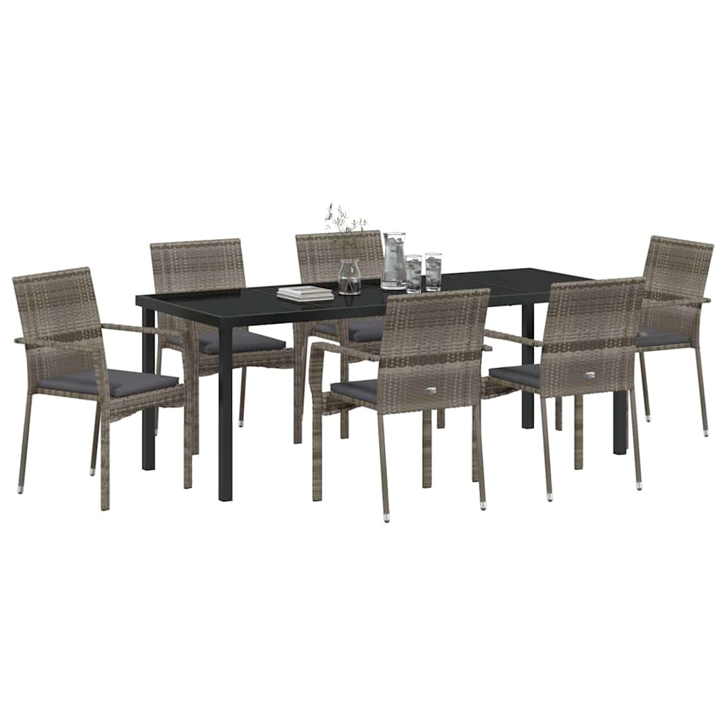 Garten Essgruppe mit Kissen 7 pcs Grau Poly-Rattan