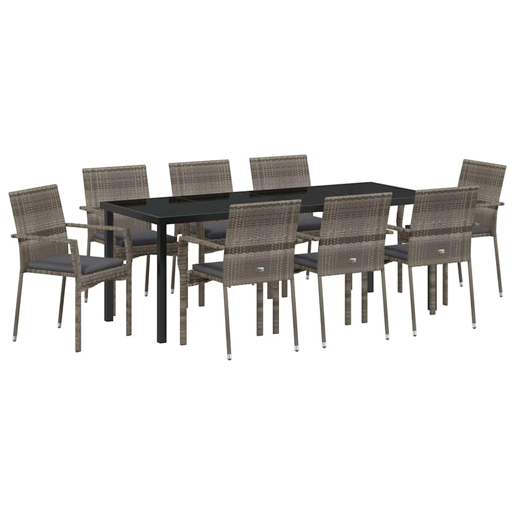 Garten Essgruppe mit Kissen 9 pcs Grau Poly-Rattan