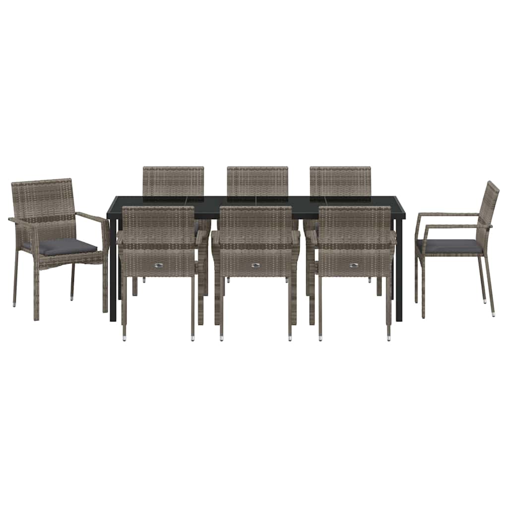Garten Essgruppe mit Kissen 9 pcs Grau Poly-Rattan
