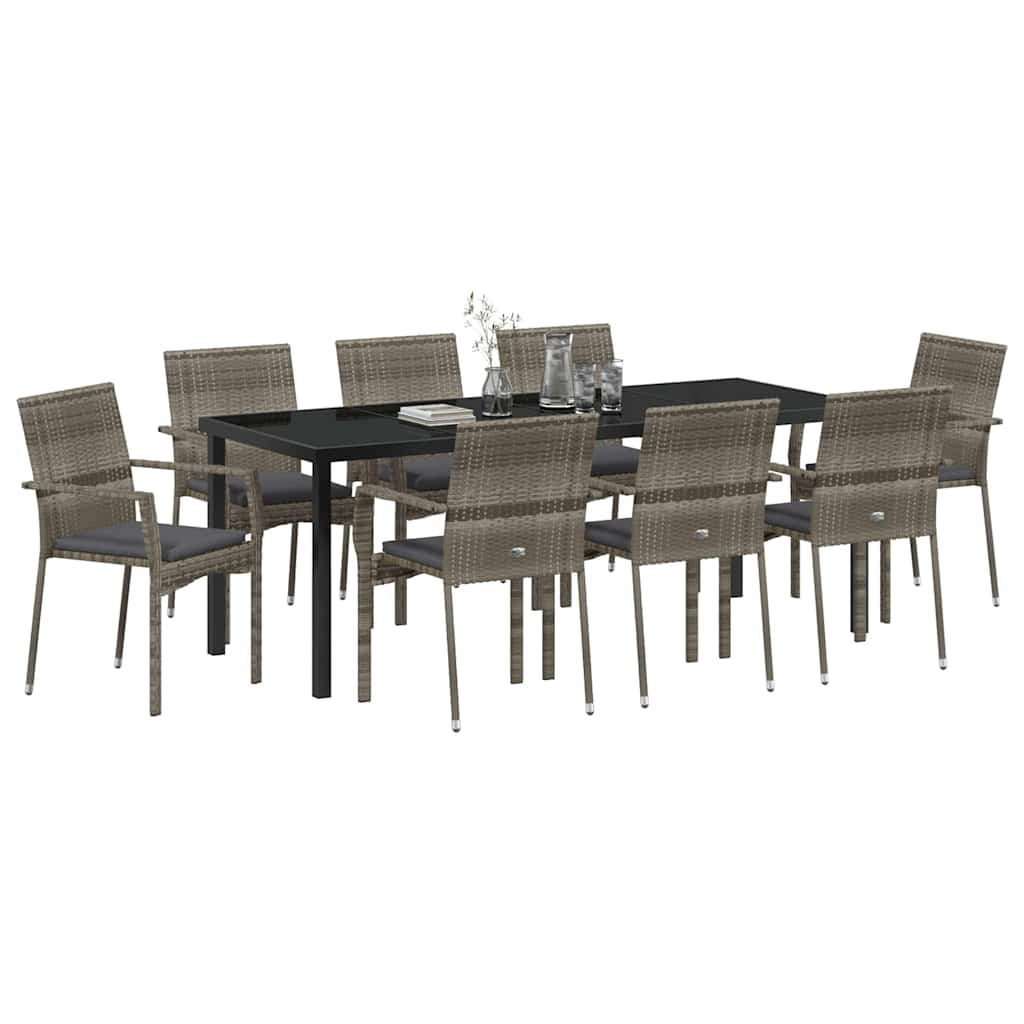 Garten Essgruppe mit Kissen 9 pcs Grau Poly-Rattan