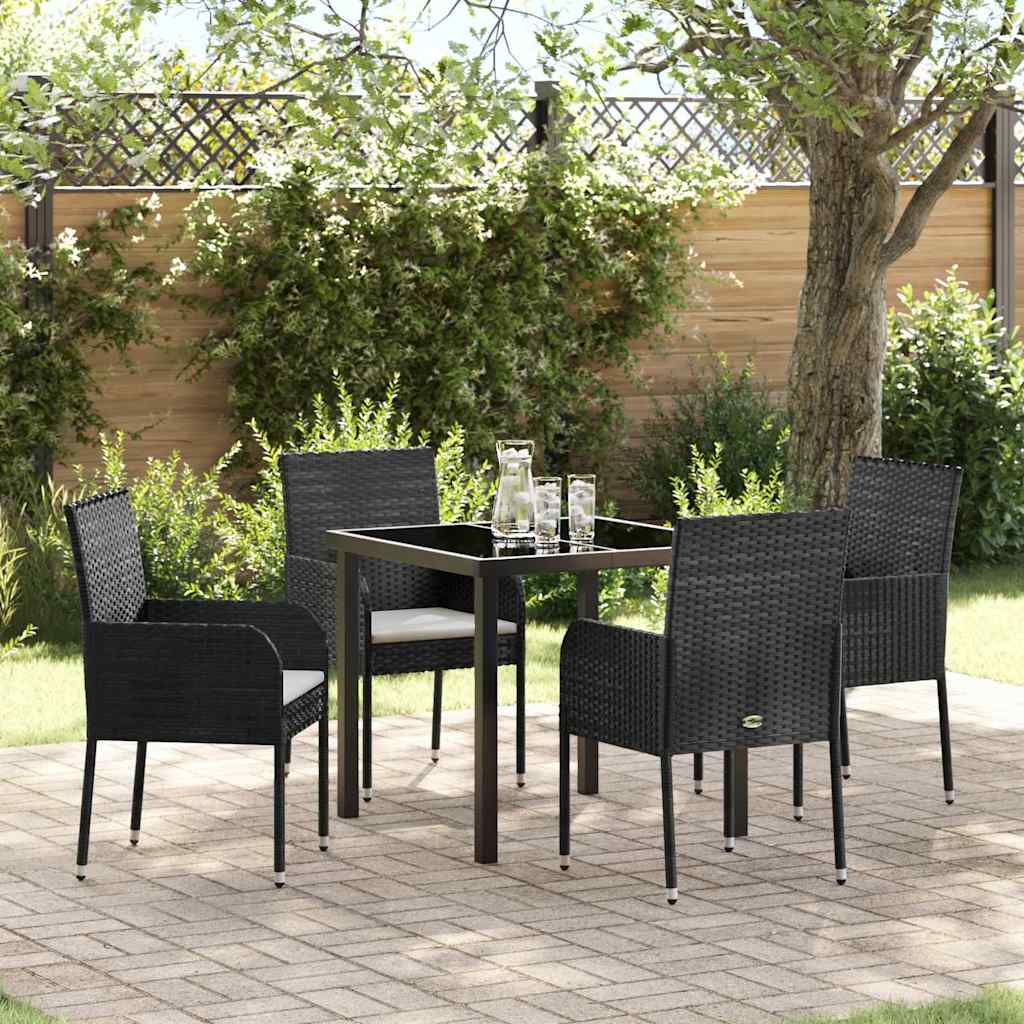 Garten Essgruppe mit Kissen 5 pcs Schwarz Poly-Rattan