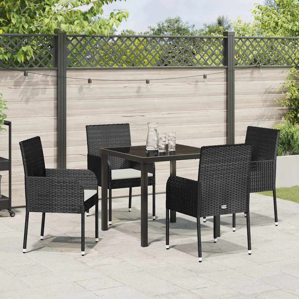 Garten Essgruppe mit Kissen 5 pcs Schwarz Poly-Rattan