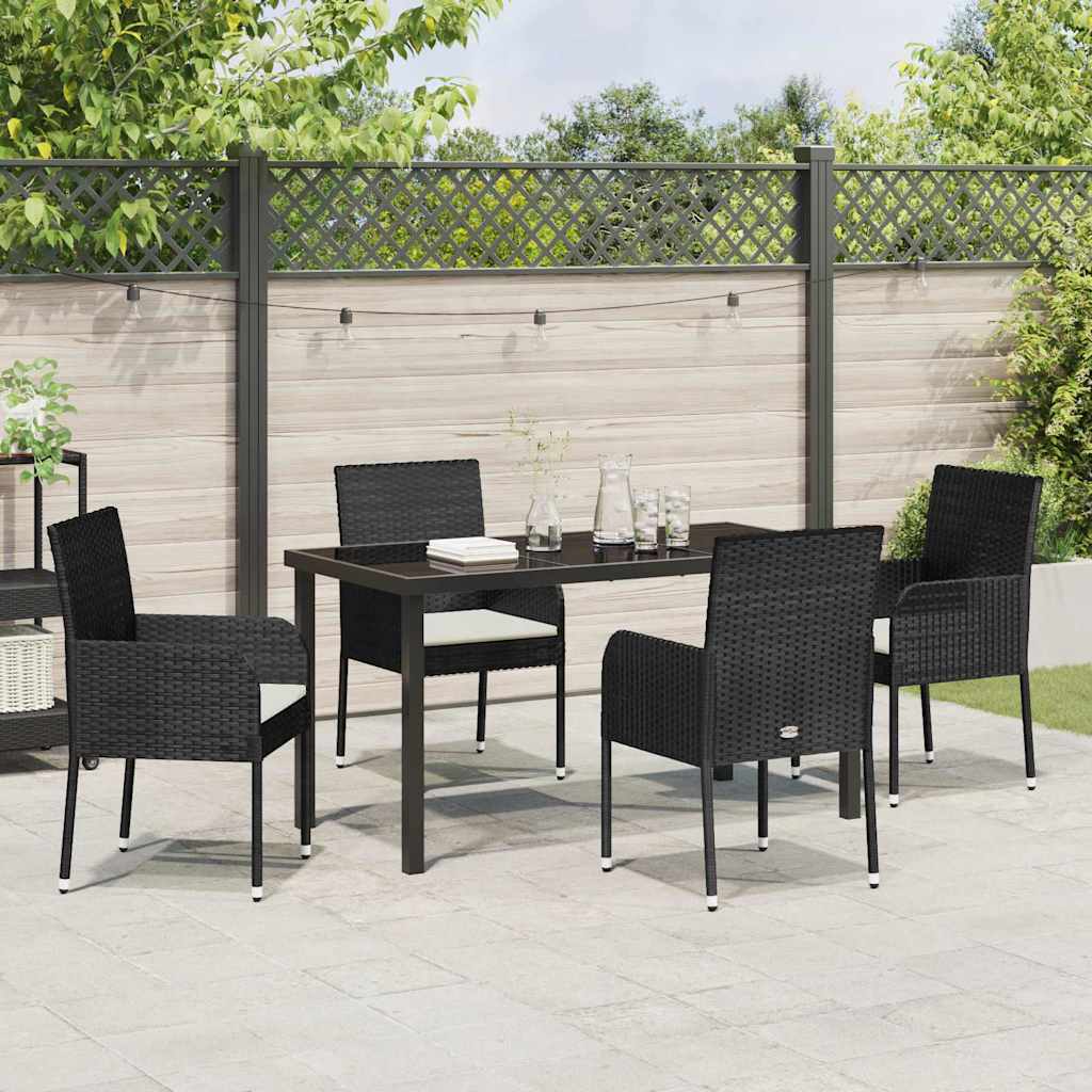 Garten Essgruppe mit Kissen 5 pcs Schwarz Poly-Rattan