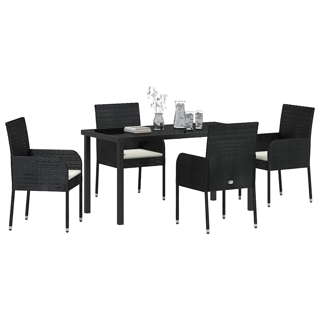 Garten Essgruppe mit Kissen 5 pcs Schwarz Poly-Rattan
