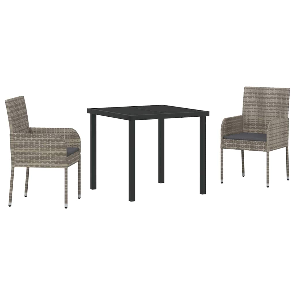 Garten Essgruppe mit Kissen 3 pcs Grau Poly-Rattan
