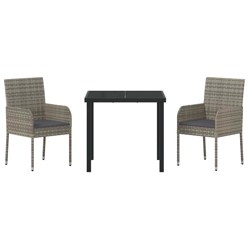Garten Essgruppe mit Kissen 3 pcs Grau Poly-Rattan