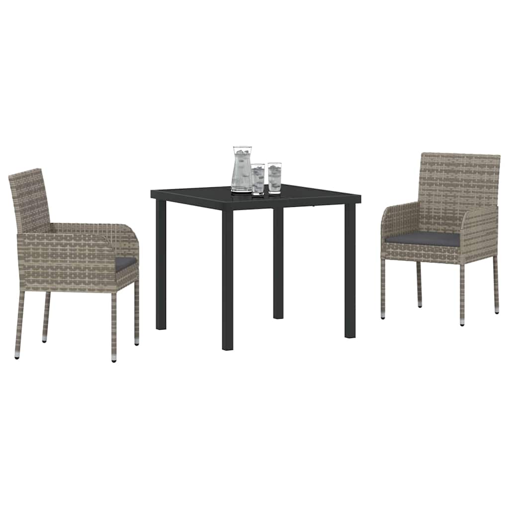 Garten Essgruppe mit Kissen 3 pcs Grau Poly-Rattan