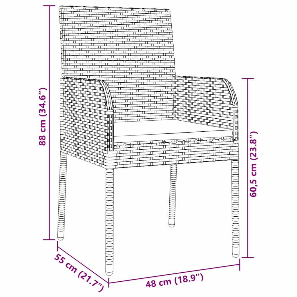 Garten Essgruppe mit Kissen 3 pcs Grau Poly-Rattan