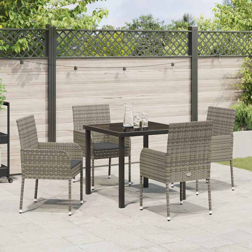 Garten Essgruppe mit Kissen 5 pcs Grau Poly-Rattan