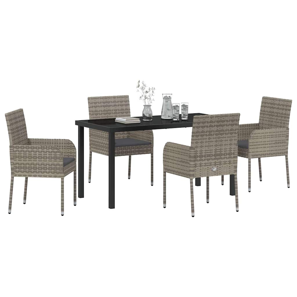 Garten Essgruppe mit Kissen 5 pcs Grau Poly-Rattan