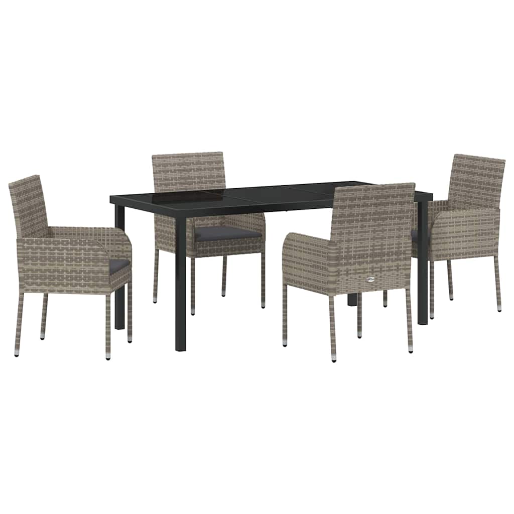Garten Essgruppe mit Kissen 5 pcs Grau Poly-Rattan