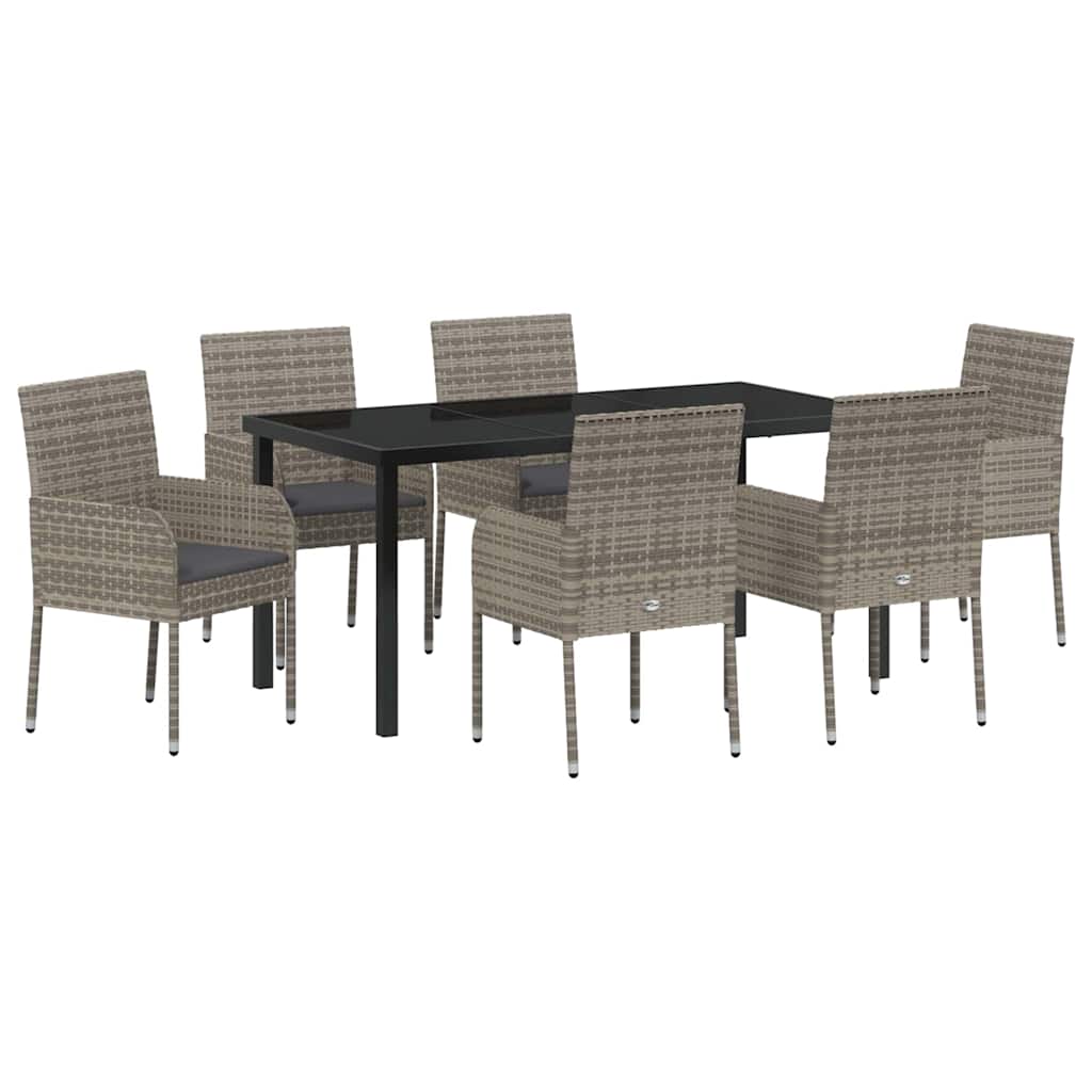 Garten Essgruppe mit Kissen 7 pcs Grau Poly-Rattan