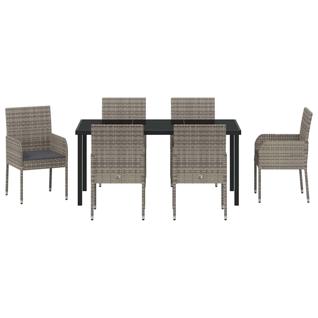 Garten Essgruppe mit Kissen 7 pcs Grau Poly-Rattan