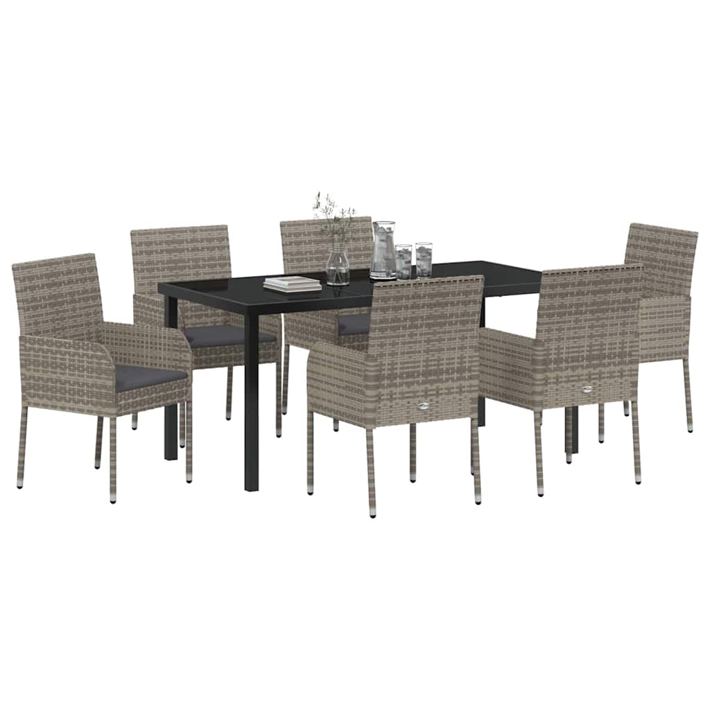 Garten Essgruppe mit Kissen 7 pcs Grau Poly-Rattan