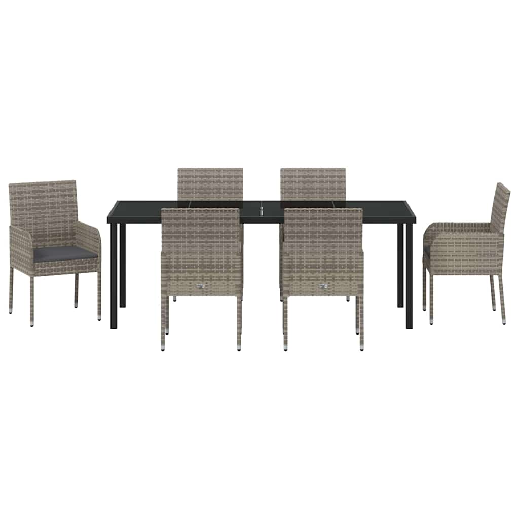 Garten Essgruppe mit Kissen 7 pcs Grau Poly-Rattan
