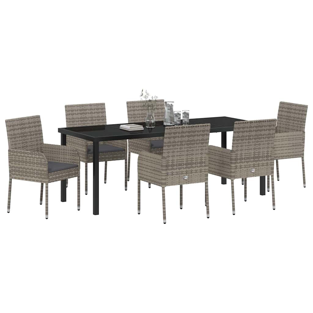 Garten Essgruppe mit Kissen 7 pcs Grau Poly-Rattan