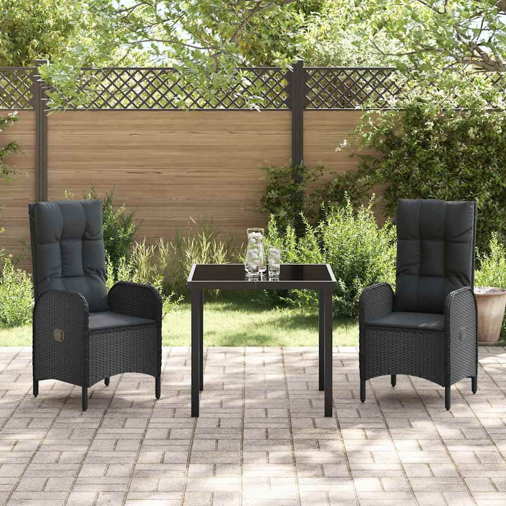 Garten Essgruppe mit Kissen 3 pcs Schwarz Poly-Rattan