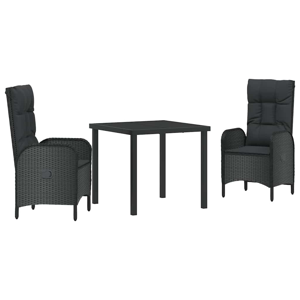 Garten Essgruppe mit Kissen 3 pcs Schwarz Poly-Rattan