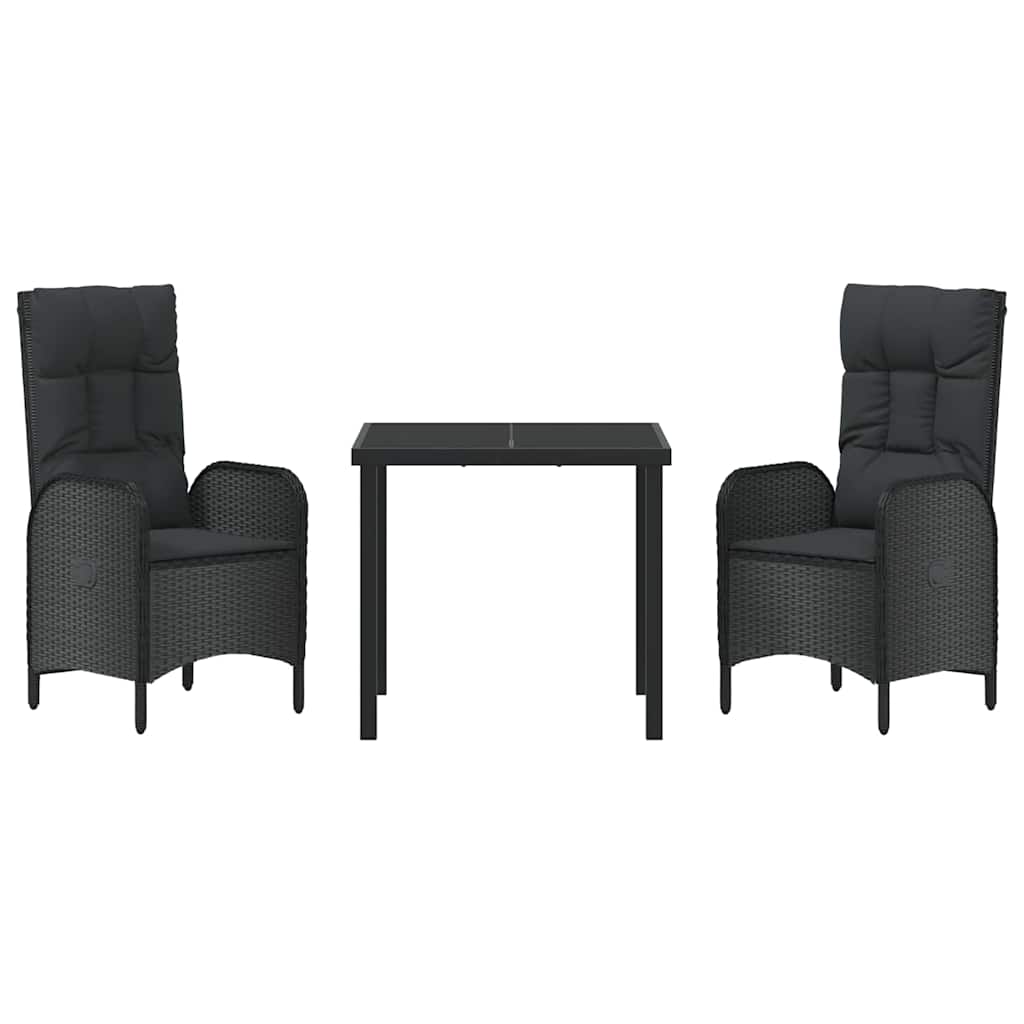 Garten Essgruppe mit Kissen 3 pcs Schwarz Poly-Rattan