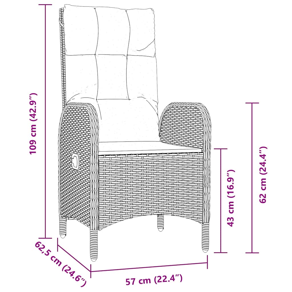 Garten Essgruppe mit Kissen 3 pcs Schwarz Poly-Rattan