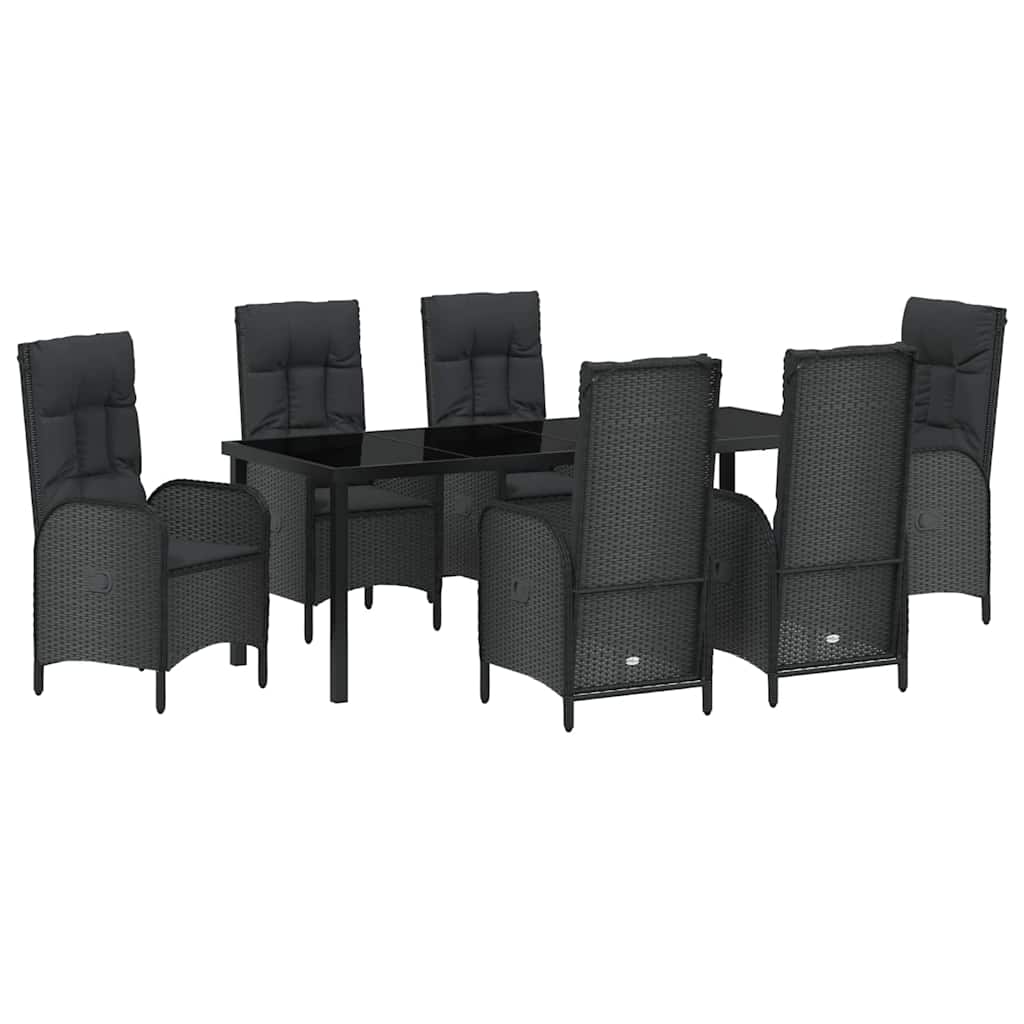 Garten Essgruppe mit Kissen 7 pcs Schwarz Poly-Rattan