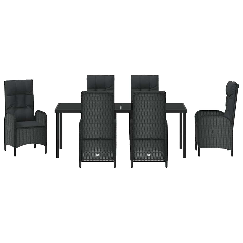Garten Essgruppe mit Kissen 7 pcs Schwarz Poly-Rattan