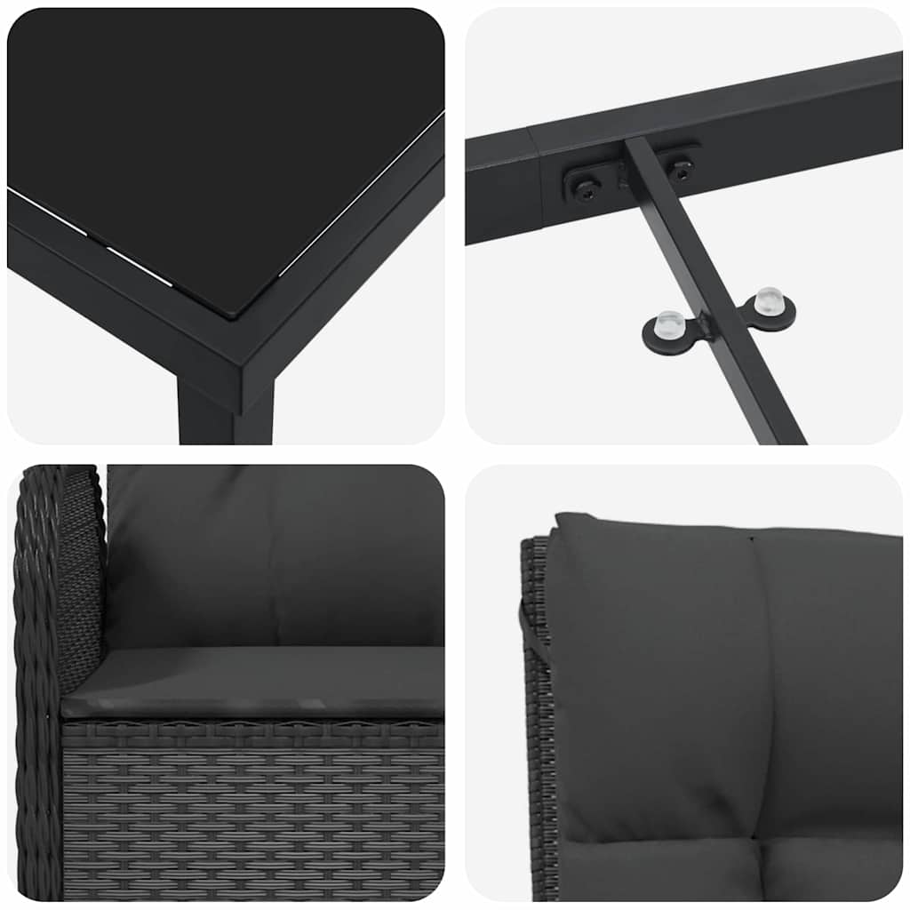 Garten Essgruppe mit Kissen 9 pcs Schwarz Poly-Rattan