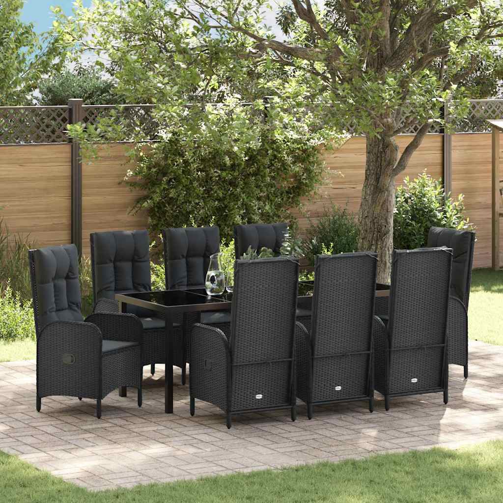 Garten Essgruppe mit Kissen 9 pcs Schwarz Poly-Rattan