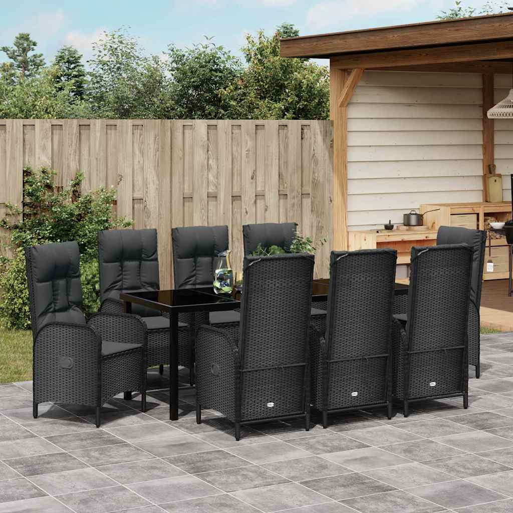 Garten Essgruppe mit Kissen 9 pcs Schwarz Poly-Rattan