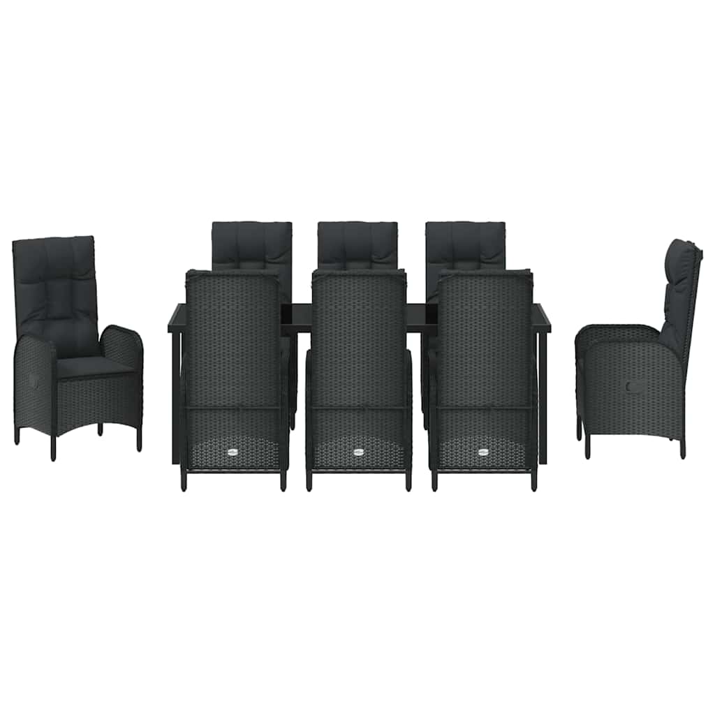 Garten Essgruppe mit Kissen 9 pcs Schwarz Poly-Rattan